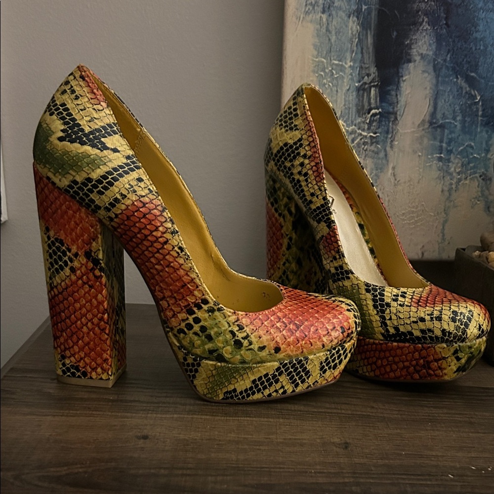 MIA Multicolor Snake-Print Platform Pumps